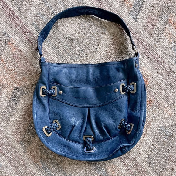 B. Makowsky Cobalt Blue Leather Hobo Handbag - Picture 2 of 7
